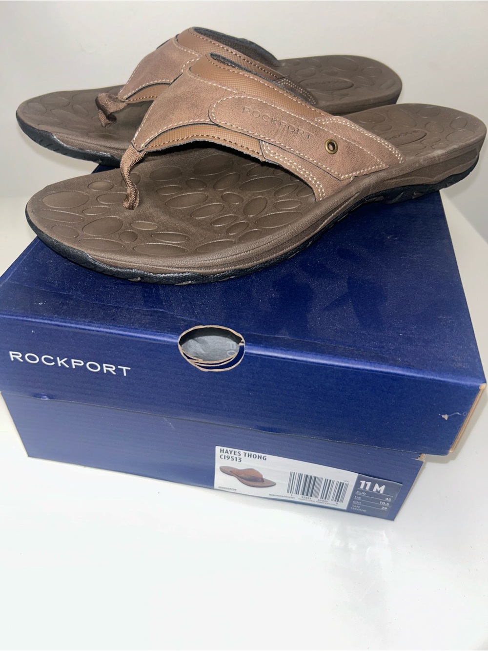 Rockport Men's Brown Leather Thong Sandals